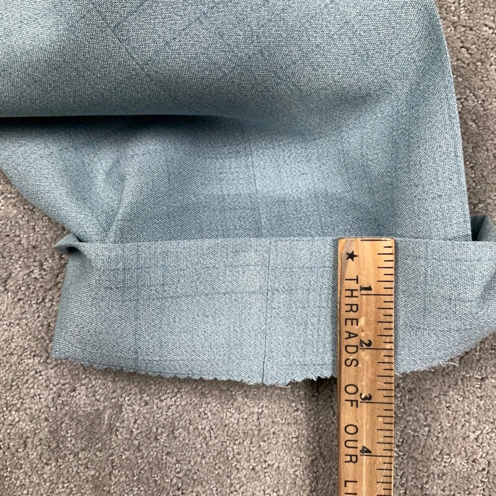 Johnny Carson Suit Mens 41R 35W 31L Light Blue Windowpane 70s Style Retro Kitsch